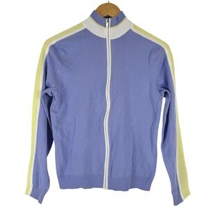 Dockers Golf Knit Track Jacket Sweater Periwinkle Blue Yellow Stripe M Preppy